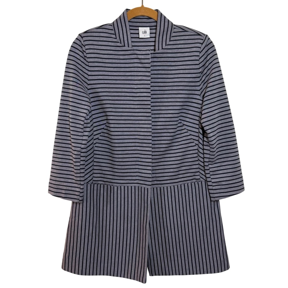 Cabi Regency Jacket 5474 Small Grey Black Stripe Peplum Hidden Button Blazer